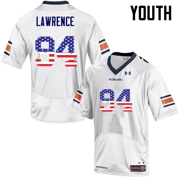 Youth Auburn Tigers #94 Devaroe Lawrence USA Flag Fashion White College Stitched Football Jersey